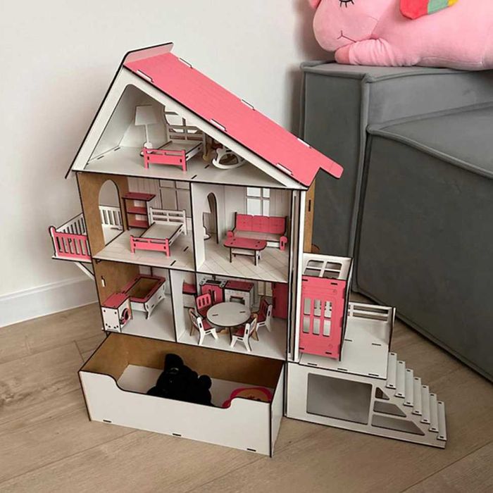 Будинок для ляльок LOL, 60 см, з терасо, меблями, шухлядкою з хдф