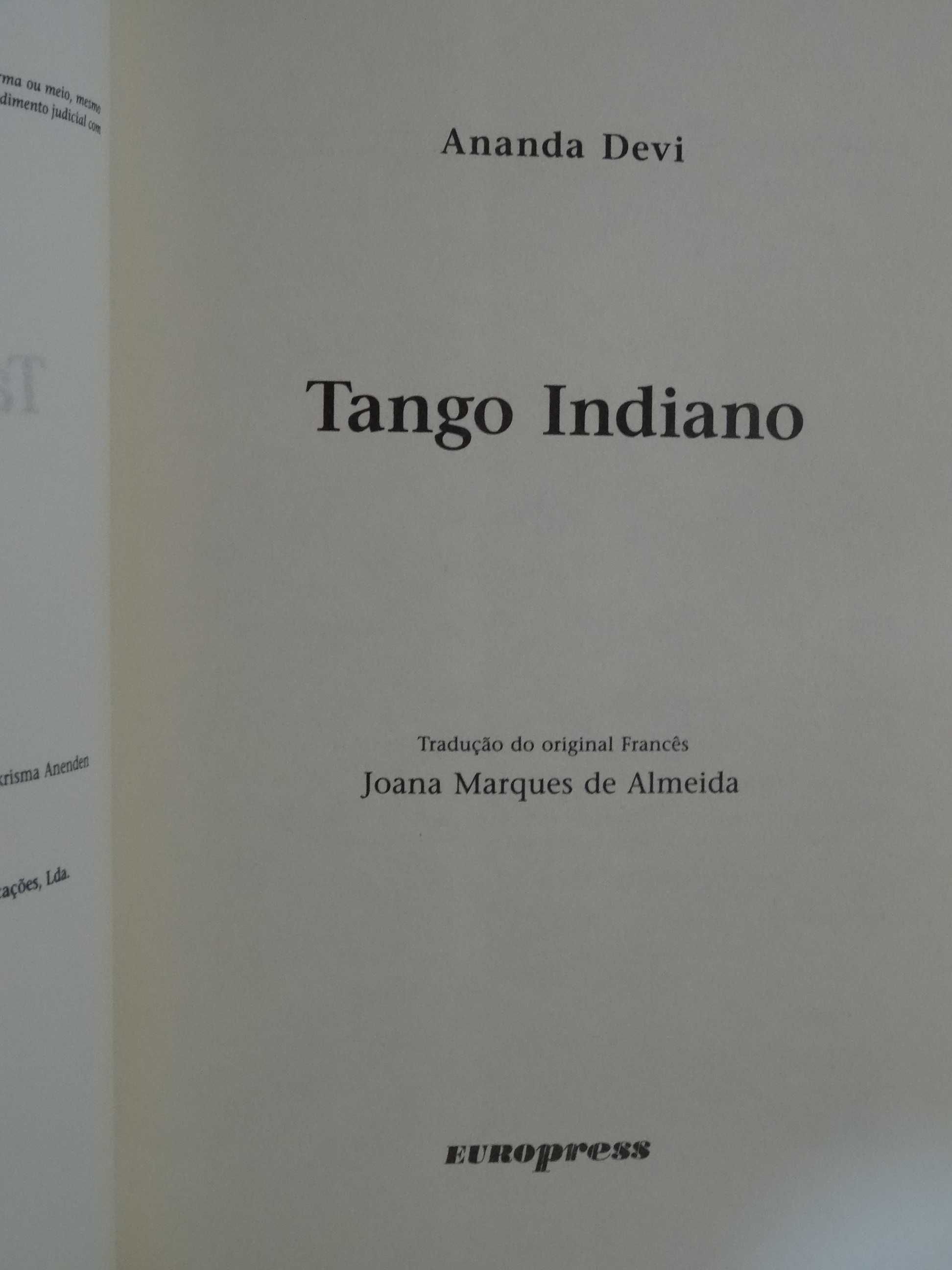 Tango Indiano de Ananda Devi - 1ª Edição