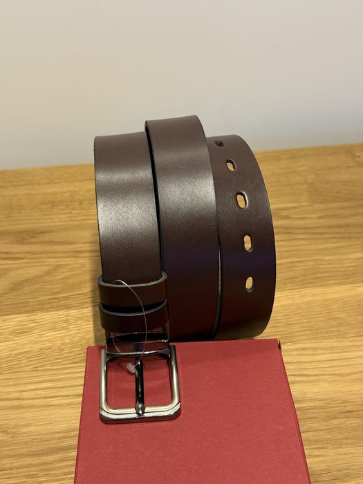 Ciemnobrązowy pasek do spodni męski NOWY skórzany dla kibica