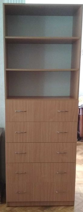 Книжный шкаф с полками для книг и с выдвижными ящиками