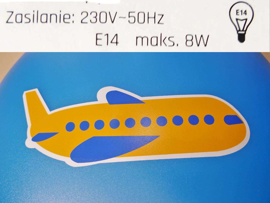 Lampa kinkiet samolot pokój dziecięcy sypialnia naklejka dekoracyjna