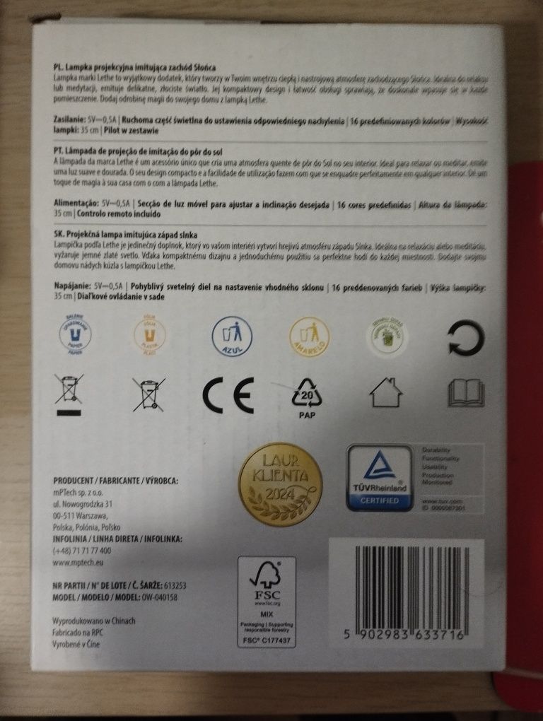 Lampka projekcyjna zachód słońca