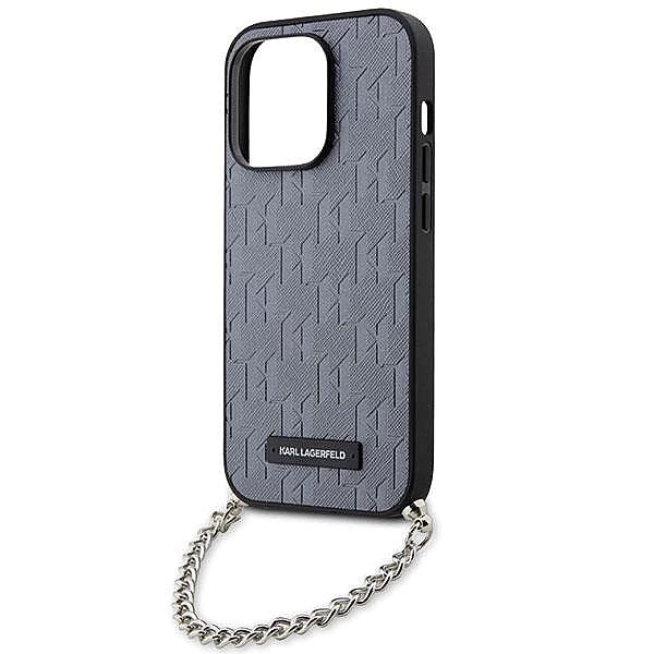Etui Karl Lagerfeld Saffiano Monogram Chain na iPhone 14 Pro - srebrne