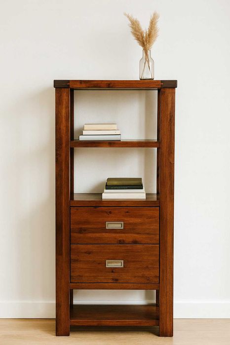 Biblioteczka na książki, regał z drewna egzotycznego, kolonialna.