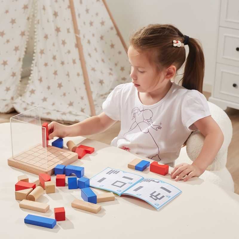 Klocki gra logiczna Budowanie przestrzenne Montessori