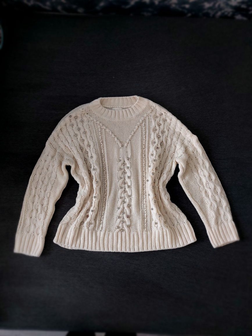 Gruby sweter oversize H&M kremowy