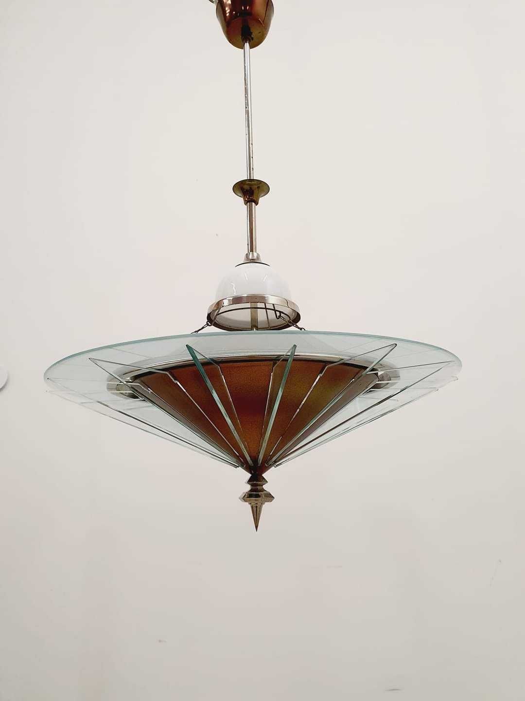 Żyrandol Lampa Art Deco Szkło Chrom Unikat