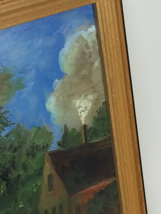 картина маслом на стекле "Дорога у дома" в рамке 33х24 редкая техника