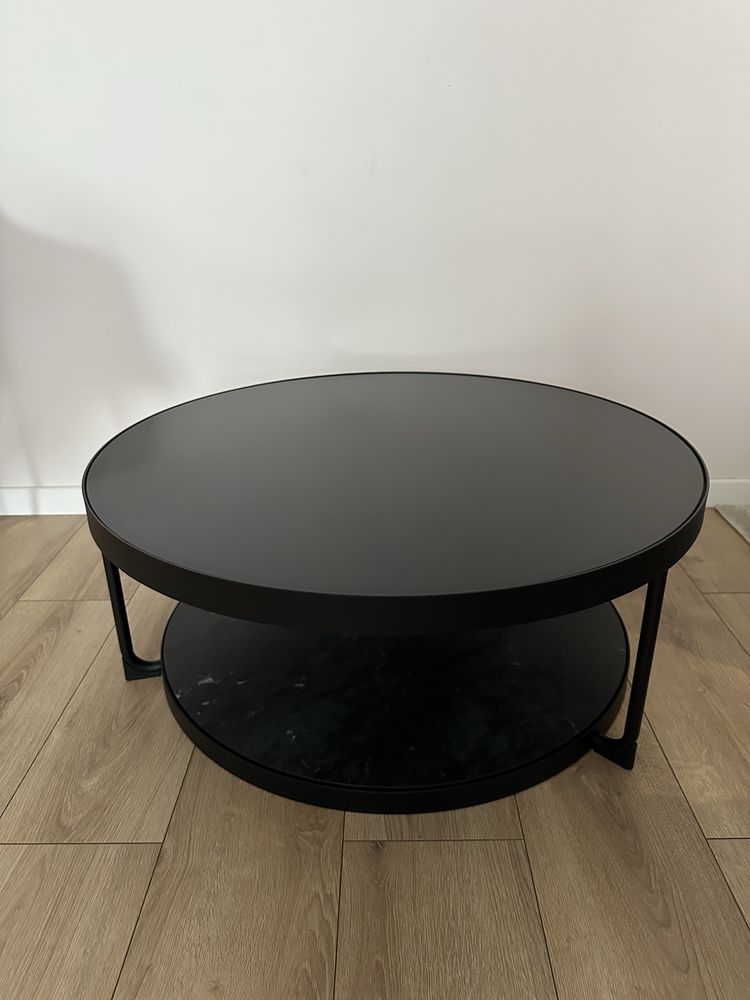 FRÖTORP Stolik kawowy, antracyt imitacja marmuru/czarny szkło, 88 cm