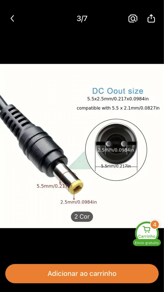 Cabo USB 5v - DC 5.5 * 2.1MM