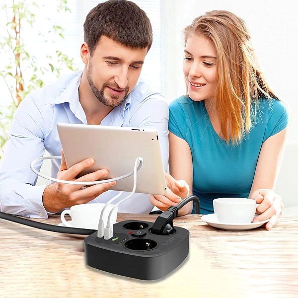 Tech-Protect Pcs3X4 Power Strip 2 Usb & 2 Type-C & 3 Socket 200Cm Blac