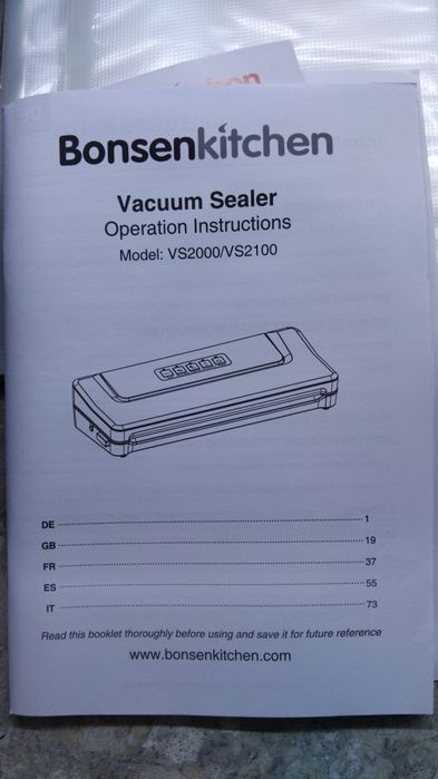 Вакууматор Bonsenkitchen моделей VS2000/VS2100.