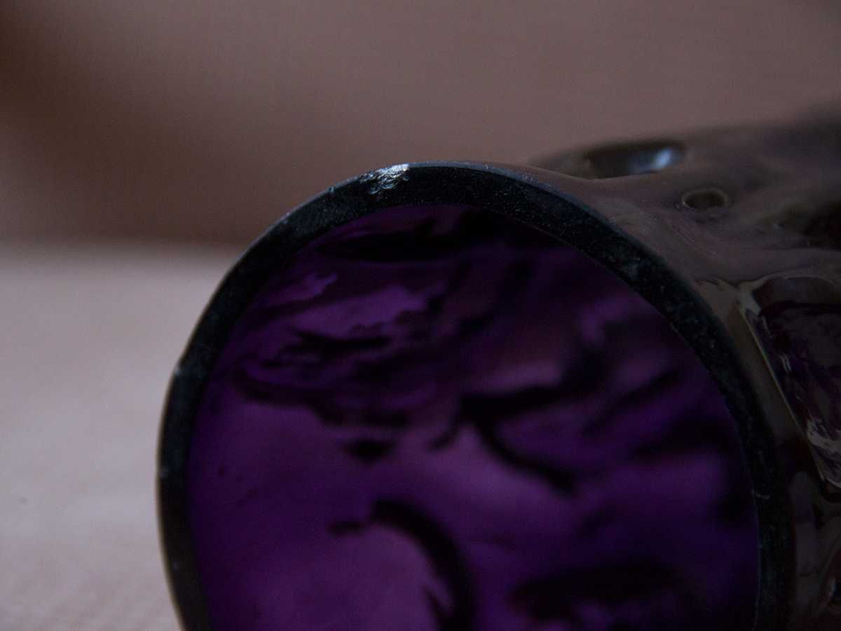 Duży wazon "pieniek" fioletowy  kolorowe szkło grube PRL Ząbkowice