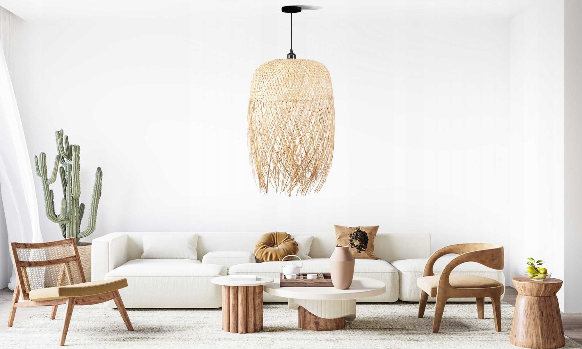 LAMPA WISZĄCA SUFITOWA BOHO naturalne brąz trawa bambusowa APP1327