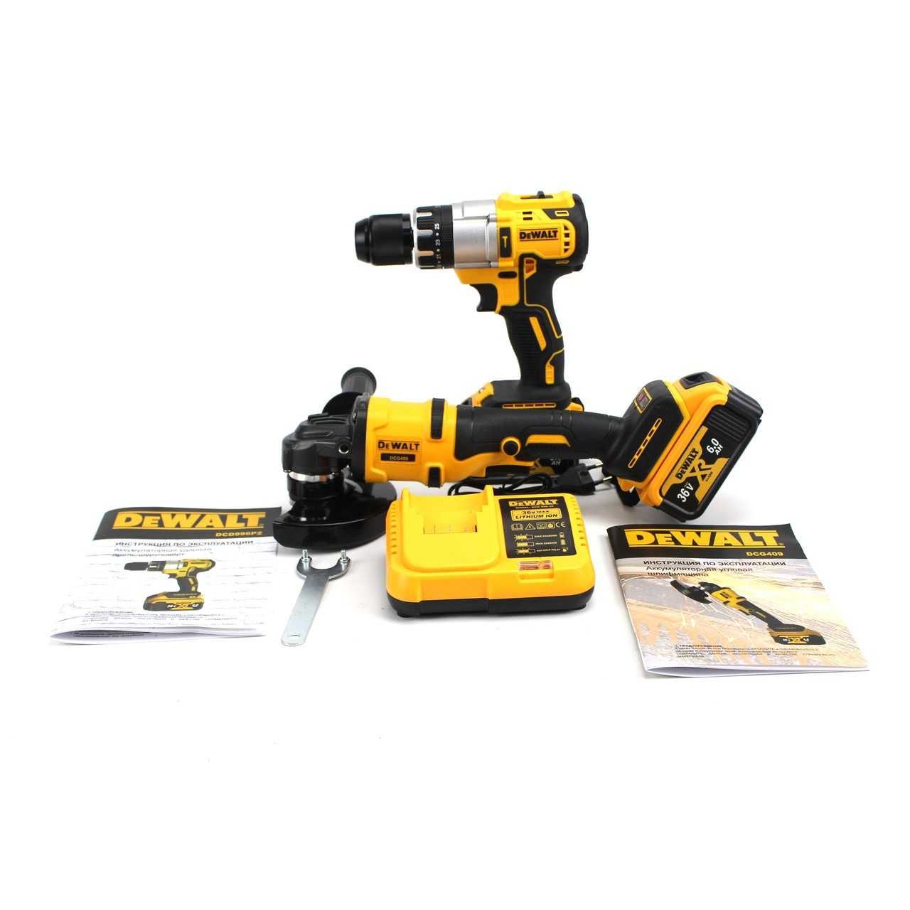 Набір 2в1 DeWalt 36V (Шуруповерт, Болгарка) Набір інструментів Девольт