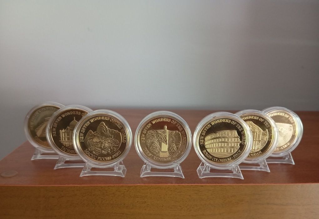 7 Moedas Comemorativas As 7 Maravilhas do Mundo com Suporte