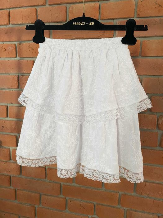 Lila Lou Biały letni komplet bluzka spódniczka koronkowa falbanki