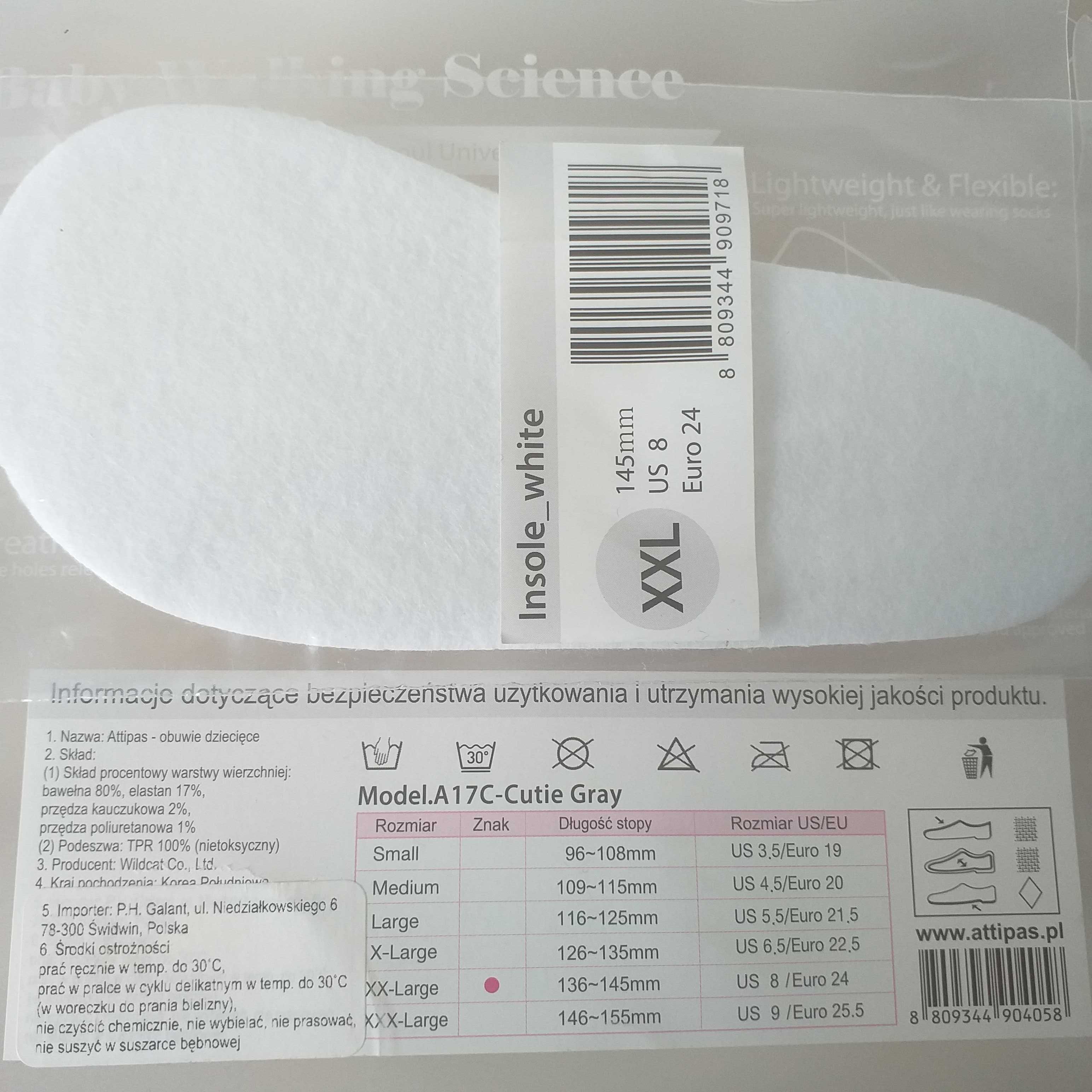 2 ATTIPAS® buciki dla dziecka Cutie Gray roz 24