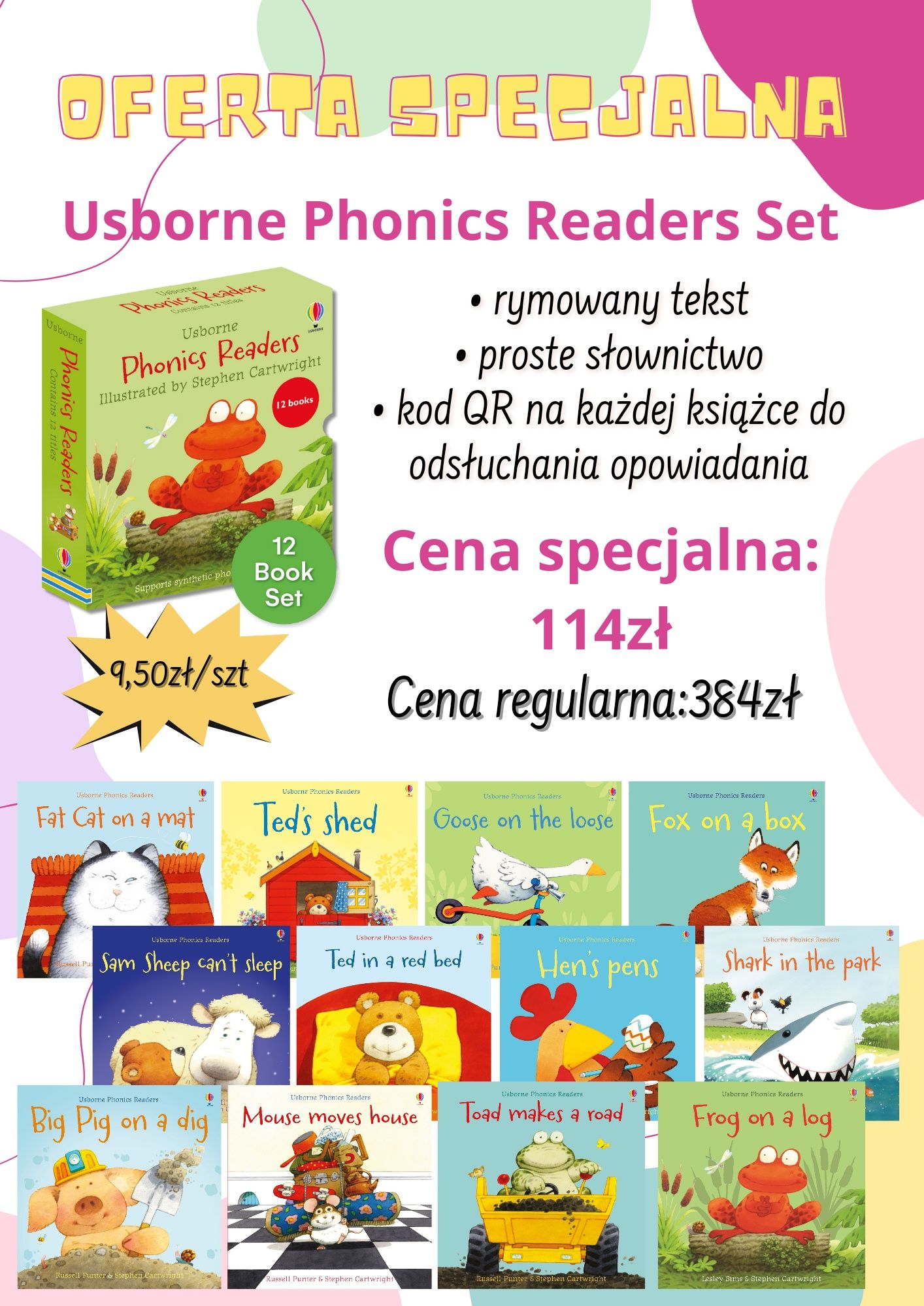 Phonics Readers set - 12 książek Usborne