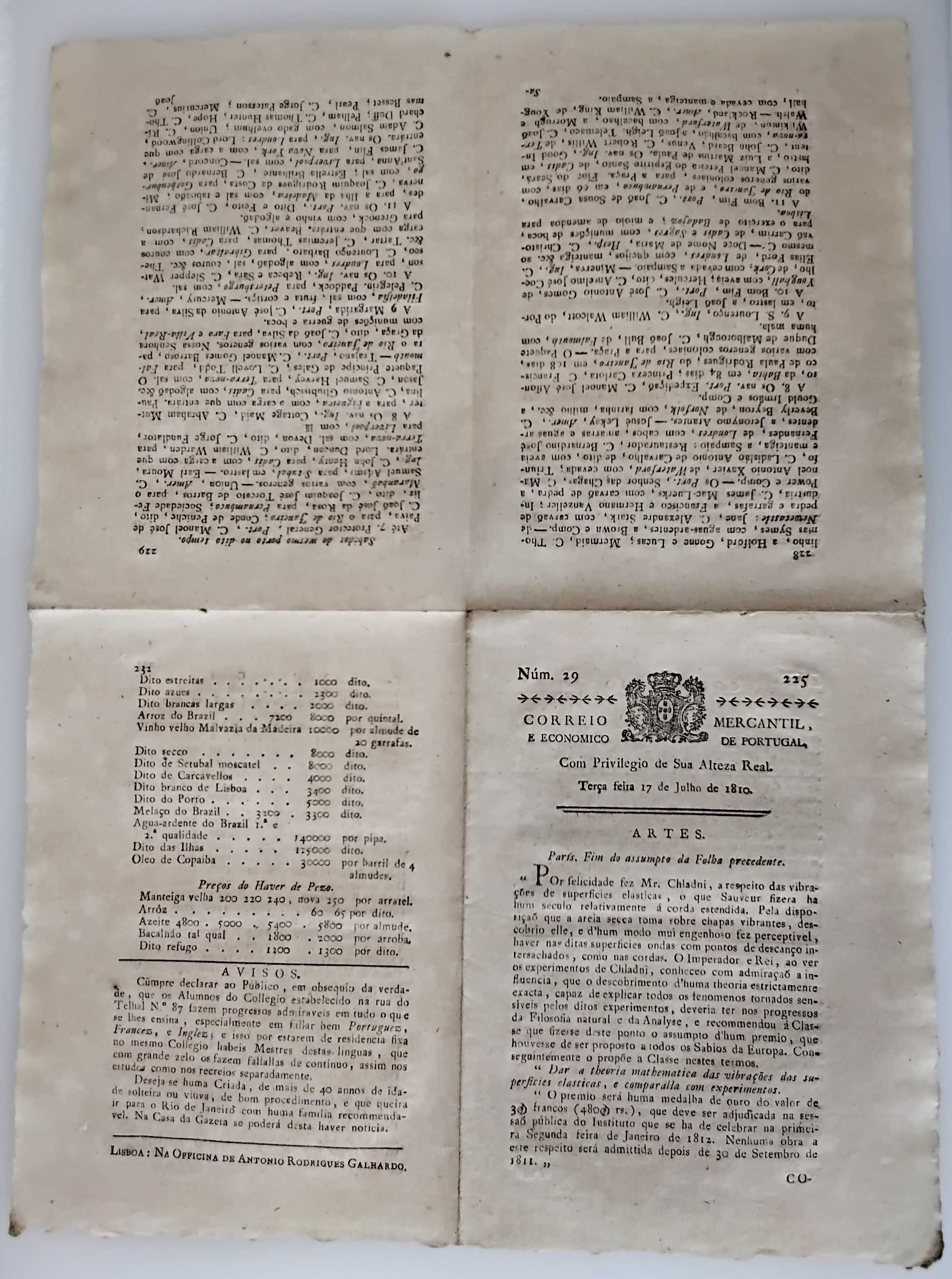 RARA GAZETA Inteira, Correio Mercantil e Económico de Portugal de 1810