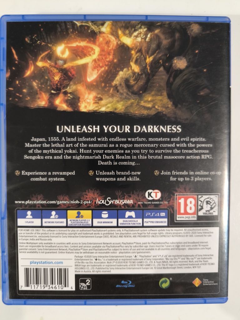 Ps4 Nioh 2 pudełko i okładka bez gry