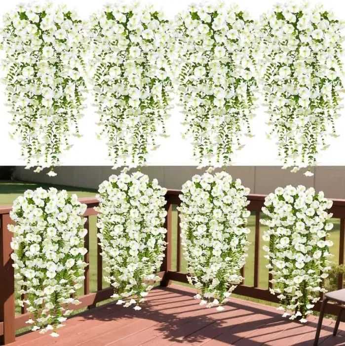 4 SZTUKI 75cm Sztuczne Kwiaty Girlanda Wiszące Zwisające BIAŁE h207