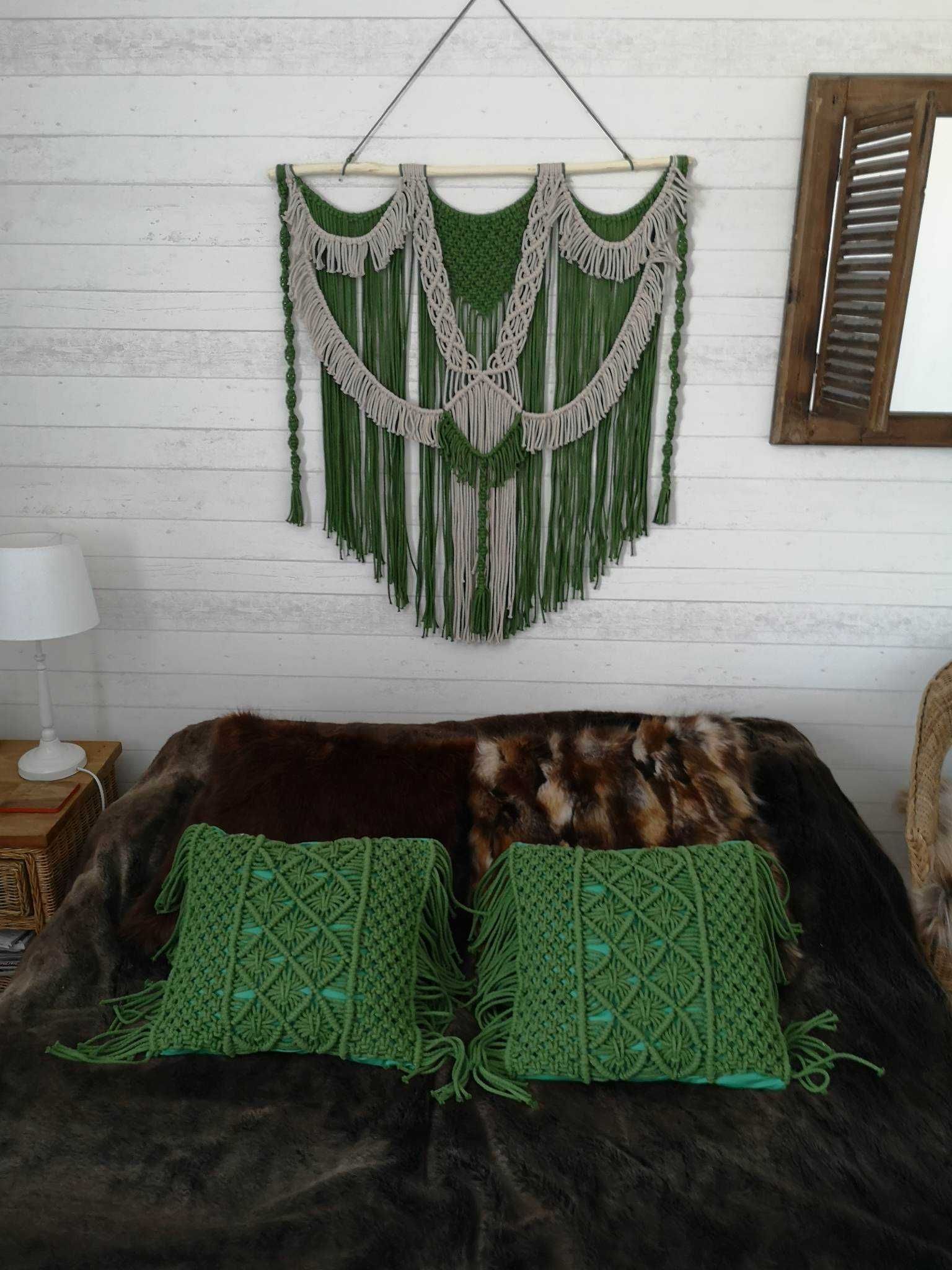 Makrama dekoracja boho na ścianę zielona