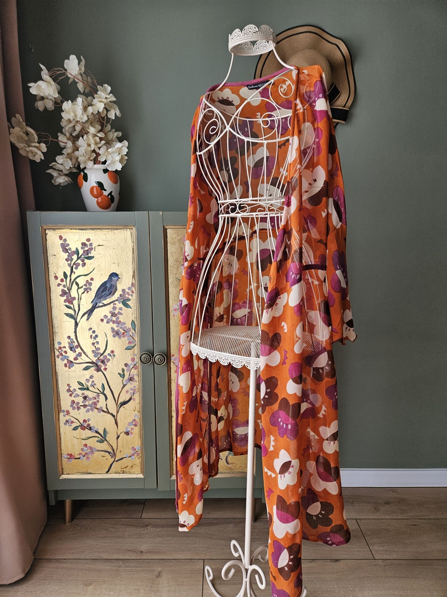 Narzutka damska Gudrun Sjödén  M/L kolorowa boho hippie kimono dłuższe