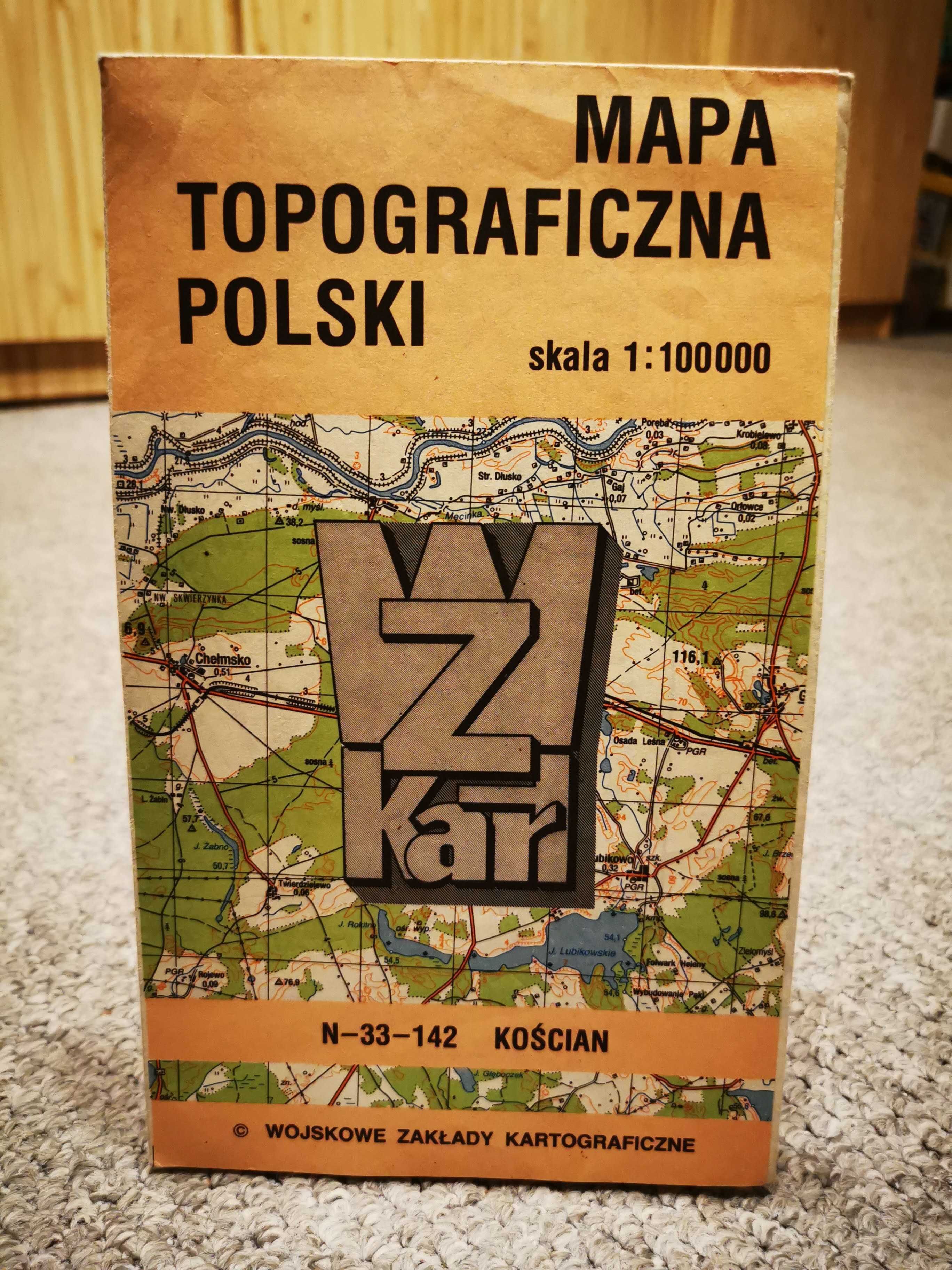 Mapa topograficzna Polski KOŚCIAN 1:100000 WZKart