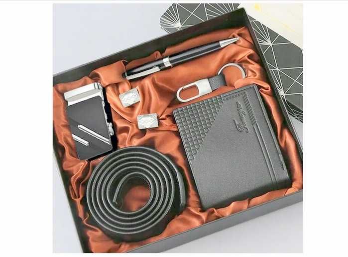 Zastaw prezentowy męski pasek portfel spinki długopis SUPER NOWY