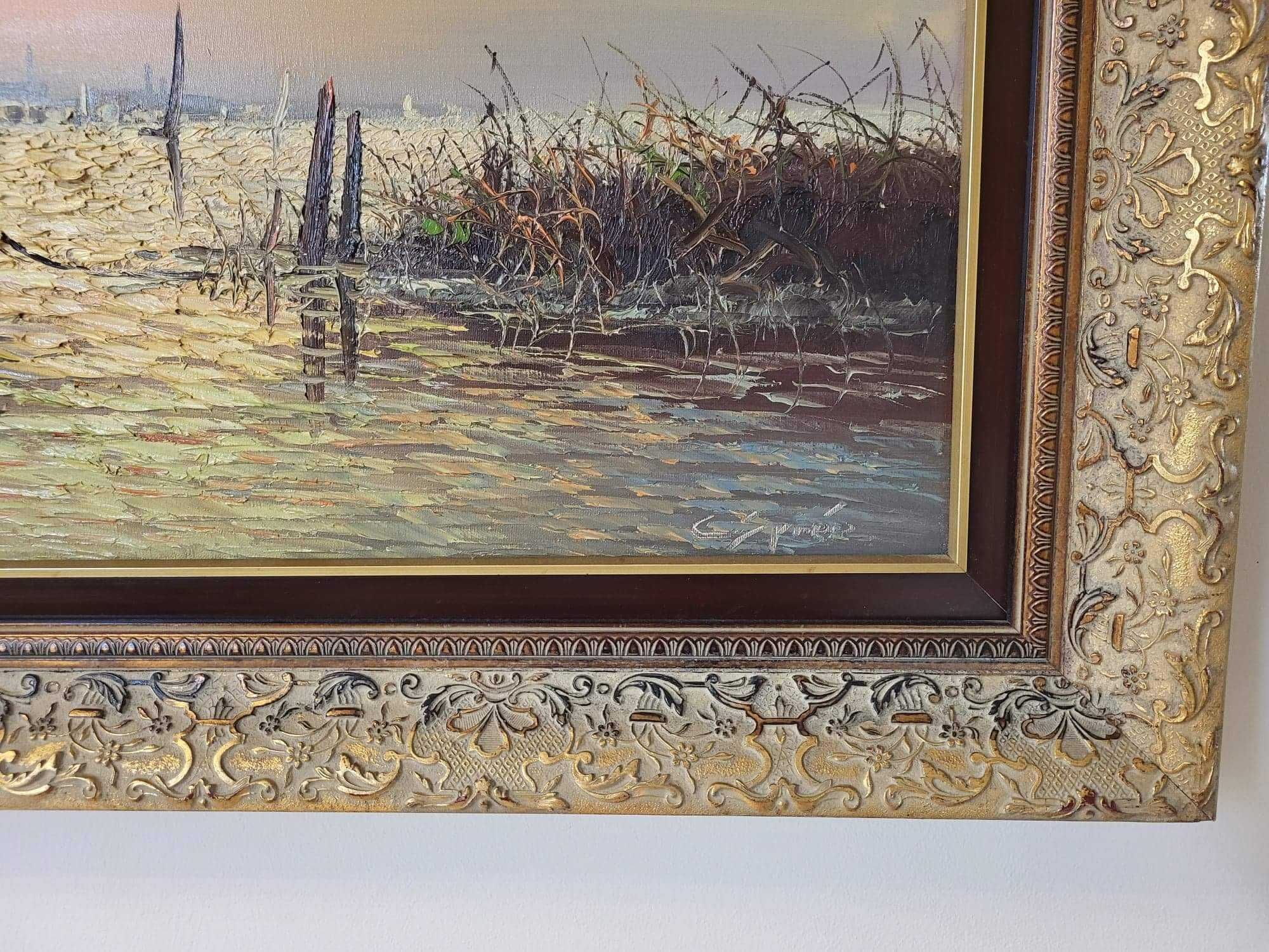 Obraz olejny na płótnie ŁODZIE RYBACKIE NA LAGUNIE - CAROL SPREE *1907