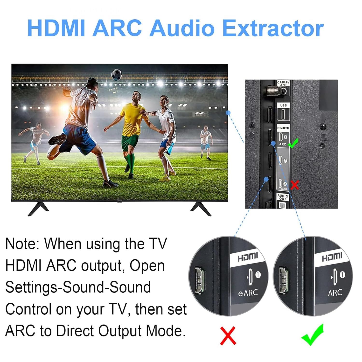 Аудио экстрактор, Конвертер  AY133 ARC/SPDIF+RCA+AUX, 192 кГц, 24 bit