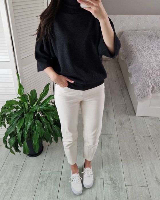 Belika ciemnoszary wełniany sweter golf 50% wełna merino oversize XL