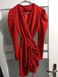 Damska czerwona sukienka ze srebrną nitką S-L