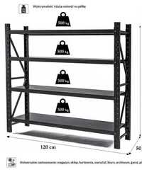 Nowoczesne solidne Regaly metalowe 200/120/50 bez śrubowe 500 kg półka