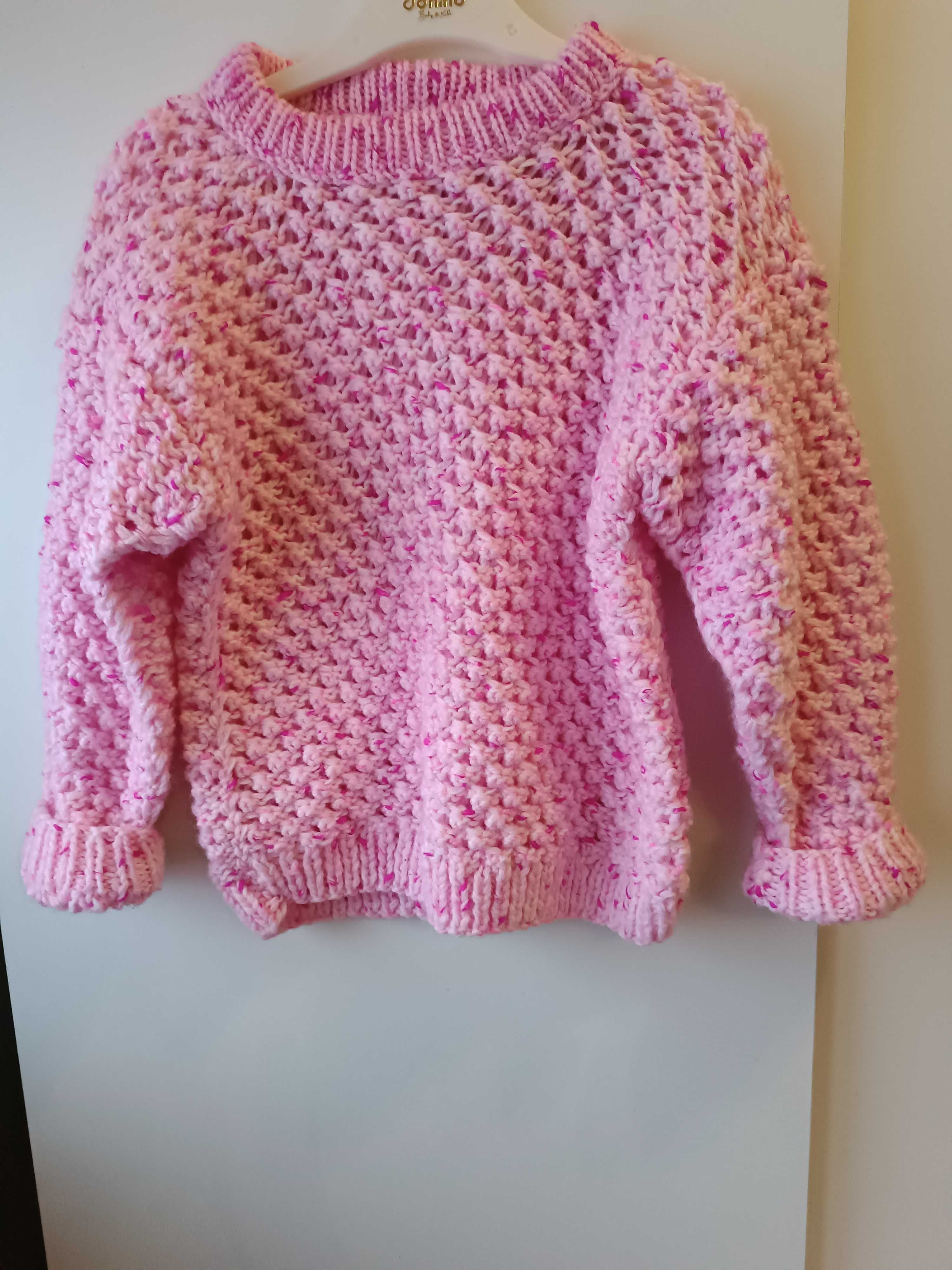 Sweter dla dziewczynki rozmiar 86-92 robiony na drutach
