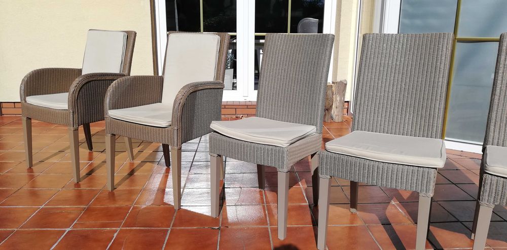 krzesło fotel rattanowe komplet Lloyd Loom 6 sztuk fotelik stół komoda