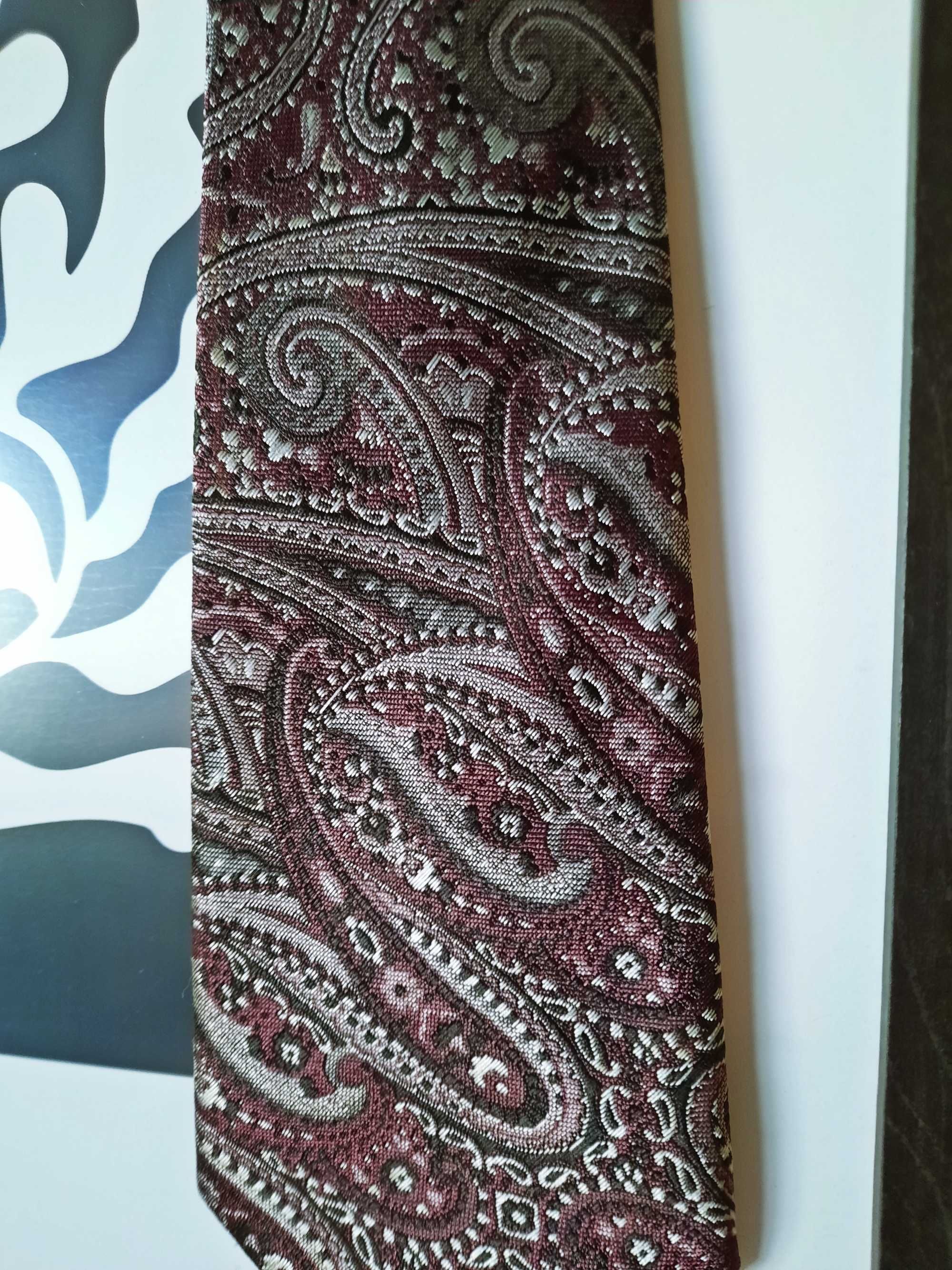 Krawat męski paisley we wzory fiolet srebrny Exquist Ireland