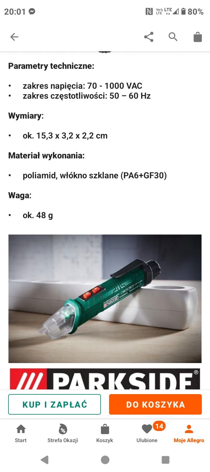 Bezdotykowy tester napięcia, detektor przewodów Parkside