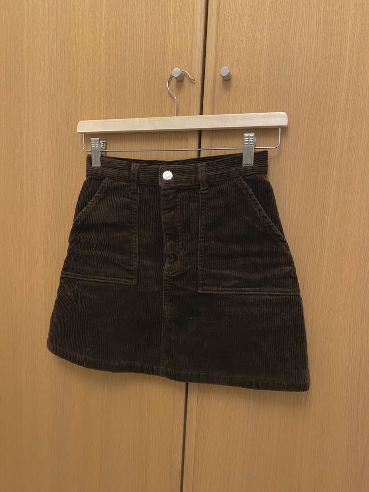 Spódnica Monki XS 34 sztruksowa mini retro brązowa
