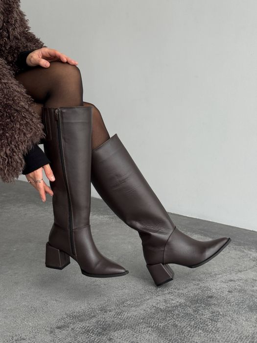 Чоботи зима італійська шкіра колір шоколад