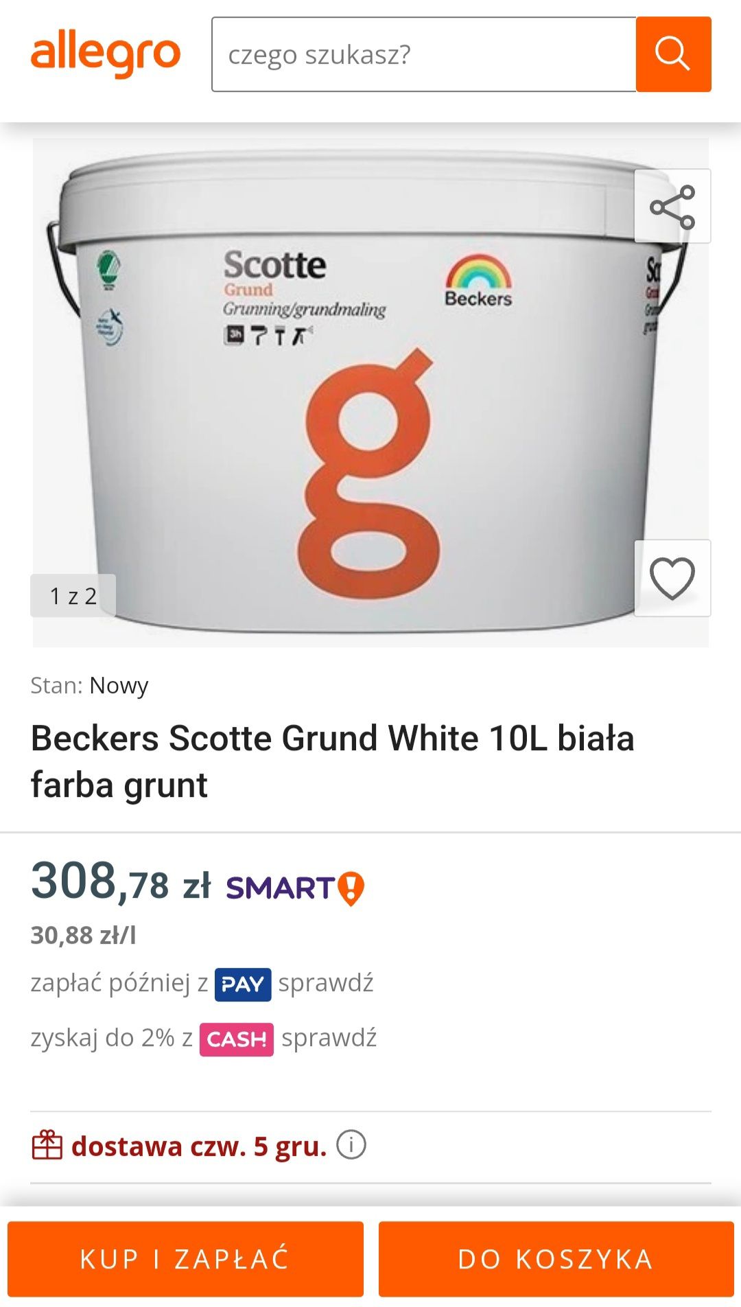 Farba Beckers Scotte Grund White 10L Biała Flugger Śnieżka Dulux