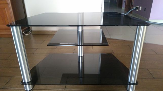 Stolik szklany RTV ciemne szkło, srebrny metal