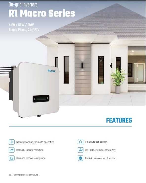 Inversor Fotovoltaico R1 Macro Series Single Phase 4KW – RENAC