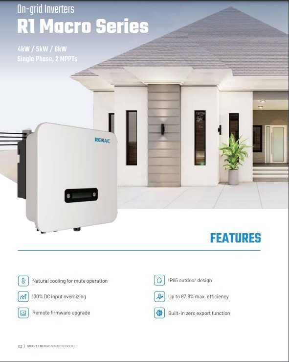 Inversor Fotovoltaico R1 Macro Series Single Phase 4KW – RENAC