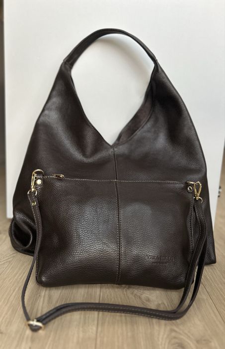 Torebka hobo, worek skorzany, czekoladowy