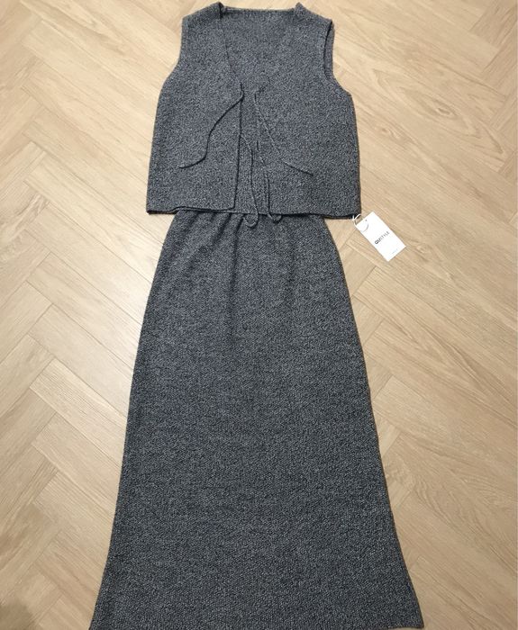 Костюм вязаний теплий безрукавка жилетка топ спідниця юбка меланжова