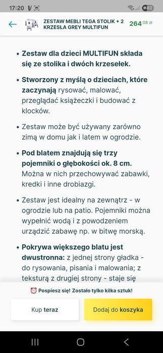 Tega zestaw stolik plus 3 krzeselka