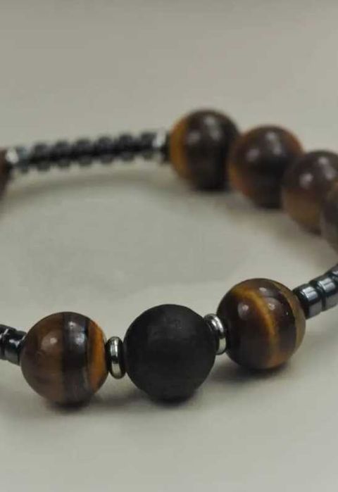 Bransoletka autorska z kamieni na gumce! Tygrysie oko, hematyty! NOWA!