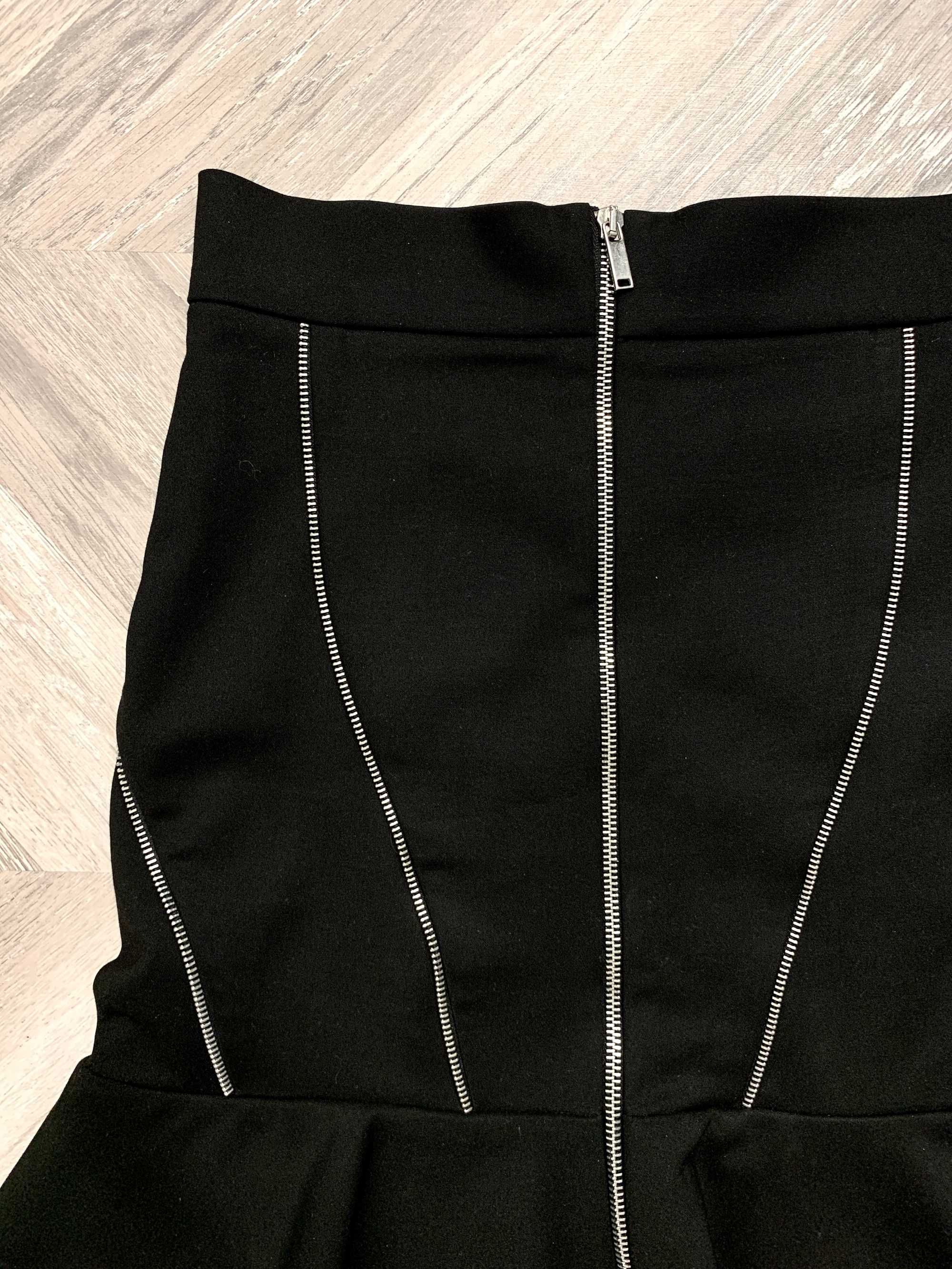 ZARA spódnica czarna mini midi srebrne suwaki falbana rozmiar XS